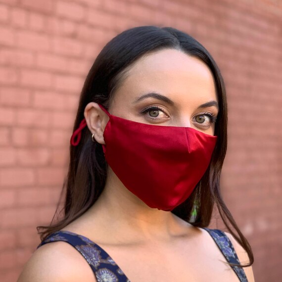 Silk Mask 3 Layers with Adjustable Silk Straps and Cotton Inner Side - Soft Face mask for Women and Teens - Wedding Masks