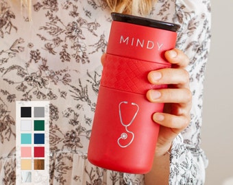 Personalized Nurse Gift 16oz Tumbler | Insulated Stainless Steel Coffee Tumbler with CERAMIC Lid - 6hrs hot | 18 hrs cold | RN & Nurses Gift