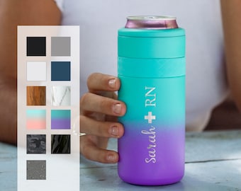 Personalized Nurse Gift Slim Can Cooler | Customized Gift | Nurse RN Gift Engraved 12oz Slim Can Cooler | Insulated Skinny Can Cooler
