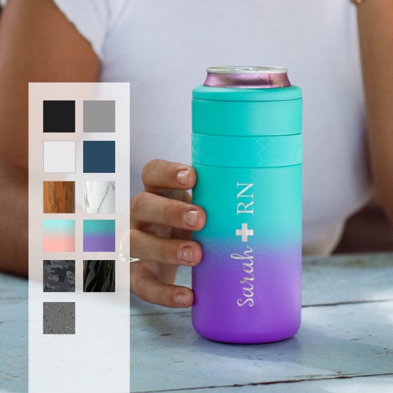 Personalized Nurse Gift Slim Can Cooler | Customized Gift | Nurse RN Gift Engraved 12oz Slim Can Cooler | Insulated Skinny Can Cooler
