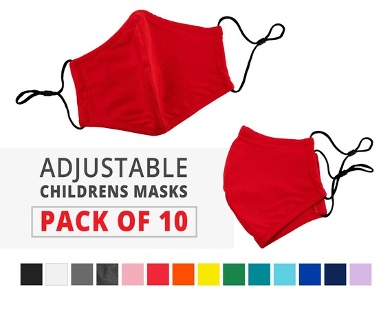 10 Pack Children Washable Face Mask Sets, Adjustable Face Mask, with Filter Pocket, 3D face mask, 2 Layers