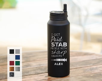 Personalized 32oz Water Bottle | Doctor and Nurses Gift Water Bottle | Dentist | RN | Vet | Stainless Steel Vacuum Water Bottle | FREE SHIP