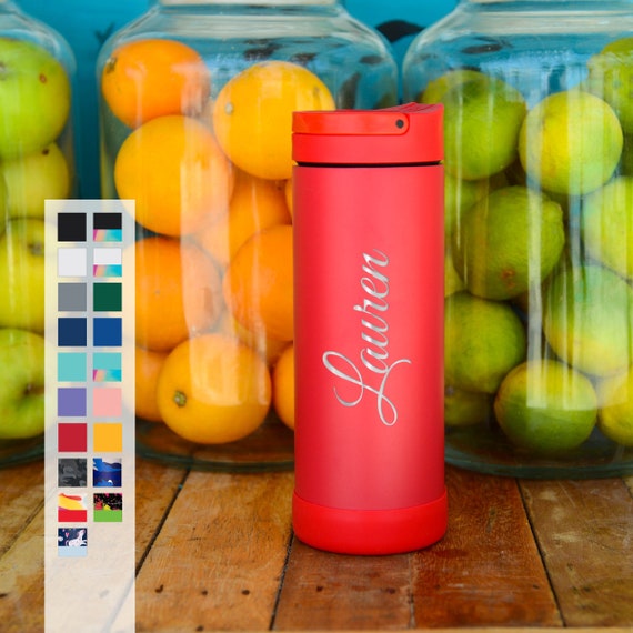 Pop Bottle for School Kids Laser Engraving Personalized Name - Iconic Stainless Steel Insulated 14oz Water Bottle with Poppin' Straps