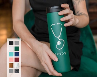 Personalized 20oz Water Bottle with Sports Lid Nurse Gift Insulated Stainless Steel