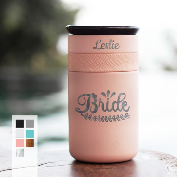 Personalized Wedding Gift Insulated Stainless Steel Coffee Tumbler 12oz with CERAMIC Lid - 6hrs hot | 18 hrs cold | Brides Maid, Groom Gift