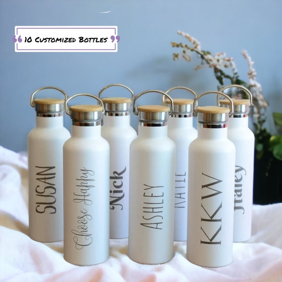 10-Pack Personalized Stainless Steel Water Bottle - Laser Engraved 25oz Double Walled Vacuum Insulated Bottle