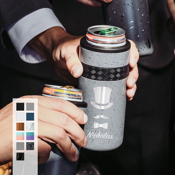 Groomsmen Party Gifts 12oz Skinny Can Cooler | Custom Engraved Can Holder for Best Man | Non-Slip Bottom Stainless Steel Slim Can Sleeve