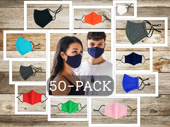 50 VALUE PACK Adult 3D Fit Masks, Washable,Premium 2 Layers, with Filter Pocket, Adjustable Ear Loops - In Stock
