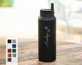 Personalized Insulated Stainless Steel Water Bottle 32oz with Strap | 6hrs hot |18 hrs cold | Best Gift for Coffee Lovers | FREE SHIP