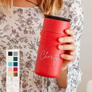 Personalized Insulated Stainless Steel Coffee Tumbler 16oz with CERAMIC Lid - 6hrs hot |18 hrs cold| Best Gift for Coffee Lovers, Birthdays