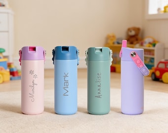 Personalized School Water Bottle | Cute Pop-It Handle Bottle with Custom Name | BPA-Free Leakproof Tumbler for Daycare and Kindergarten Kids