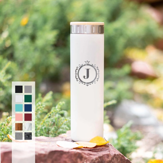 Personalized Bottles Name Initial Monogram 20oz Water Bottle | Custom Engraved | Hot or Cold Insulated Reusable Bottle Gift Ideas