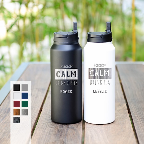 Personalized 32oz Coffee Bottle | Vacuum Insulated Water Bottle | Hot or Cold Brewed Coffee Bottle | Powder Coated Water Bottle | FREE SHIP