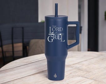 Funny Dad Jokes Lord of The Grill 40oz Commuter Tumbler | Movie Fan Mug with Lid and Straw | Best Gift for BBQ Grill Chef and Dads