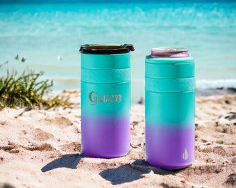Personalized 2-in-1 Insulated Commuter Dousip | 100% Leak Proof Tumbler with Sip Lid & 12oz Insulated Beverage Holder,  Slim Can Cooler