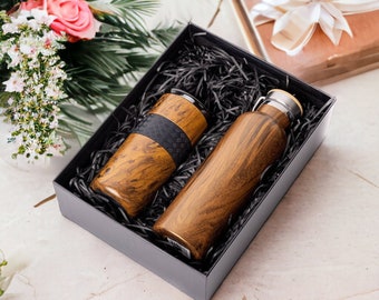 Best Groomsmen Gift 16oz Tumbler and 25oz Bottle Personalized Insulated Name Engraved Gift Set | Customized Names Bamboo and Ceramic Lid