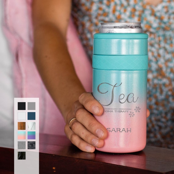 Personalized Skinny 12oz Can Cooler | Customized Tea Lovers Design Can Cooler | Custom Name and Texts Beverage Holder | Retirement Gift