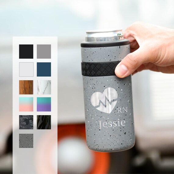 Custom Can Cooler Gift | Custom Birthday Gift | Nurse Designs, Doctors, Engraved 12oz Elemental Slim Can Cooler | Insulated Beverage Holder