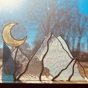 Stained Glass Mountains on Wooden Base