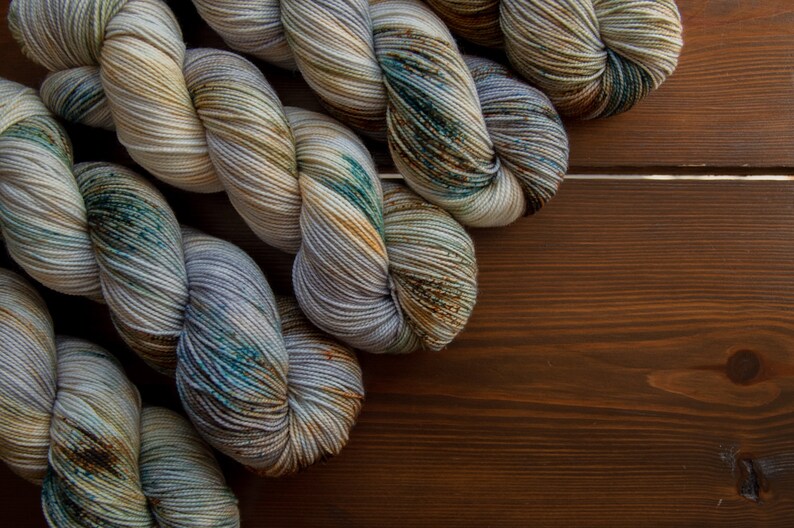 Hand Dyed Yarn Snow in the Pines 8020 Merino Nylon 2-Ply Sock Fingering the good moss