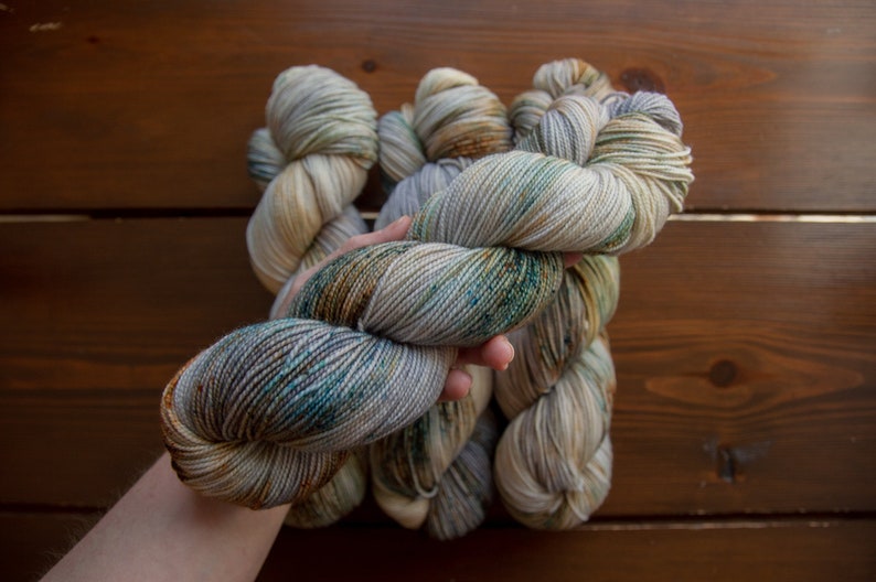 Hand Dyed Yarn Snow in the Pines 8020 Merino Nylon 2-Ply Sock Fingering the good moss