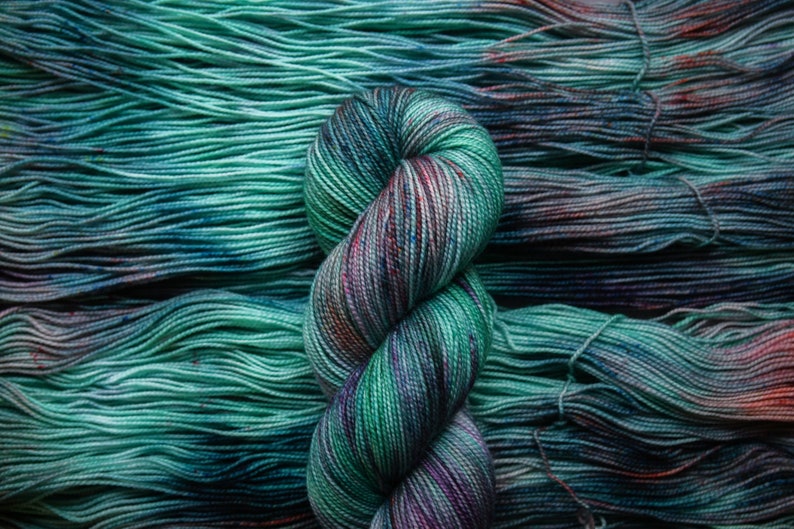 Estuarine Dreams Hand Dyed Yarn Fingering 80/20 Merino Nylon 2-Ply Sock Bound in Wool image 3