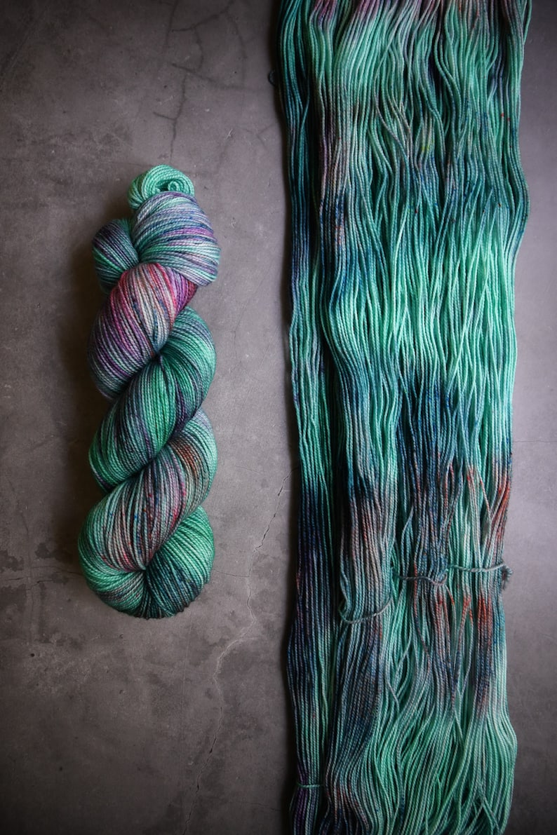 Estuarine Dreams Hand Dyed Yarn Fingering 80/20 Merino Nylon 2-Ply Sock Bound in Wool image 4