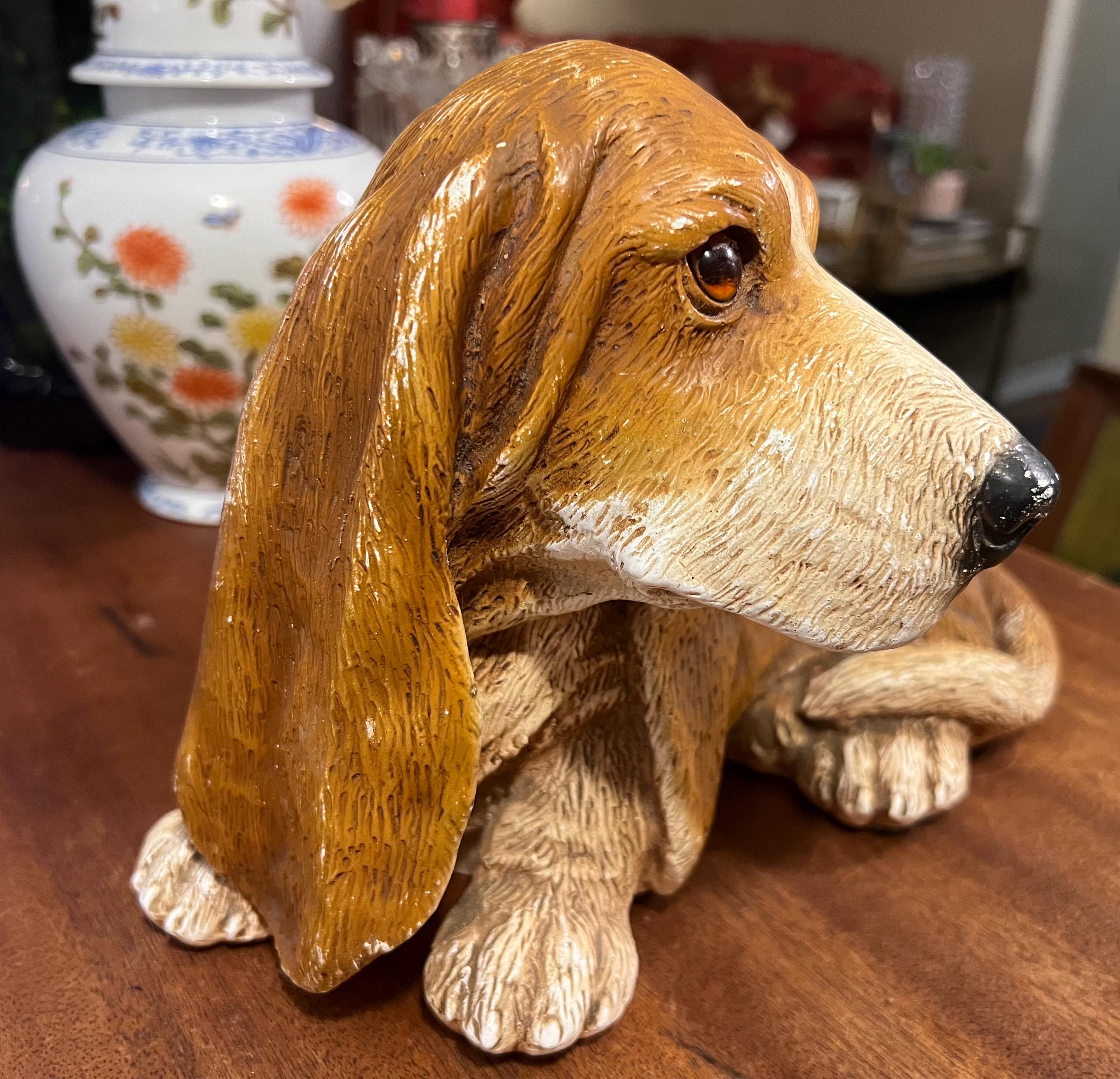 Vintage Homco Basset Hound Figurine, 1983 Faux Amber Eyes