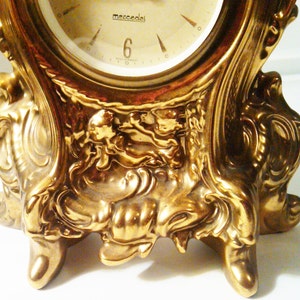 Antique Mercedes Gilt Gold Mantle Clock, West Germany, Regency Style, Ornate Design, Gold Cherubs, Decorative Clock, Antique Clock image 4