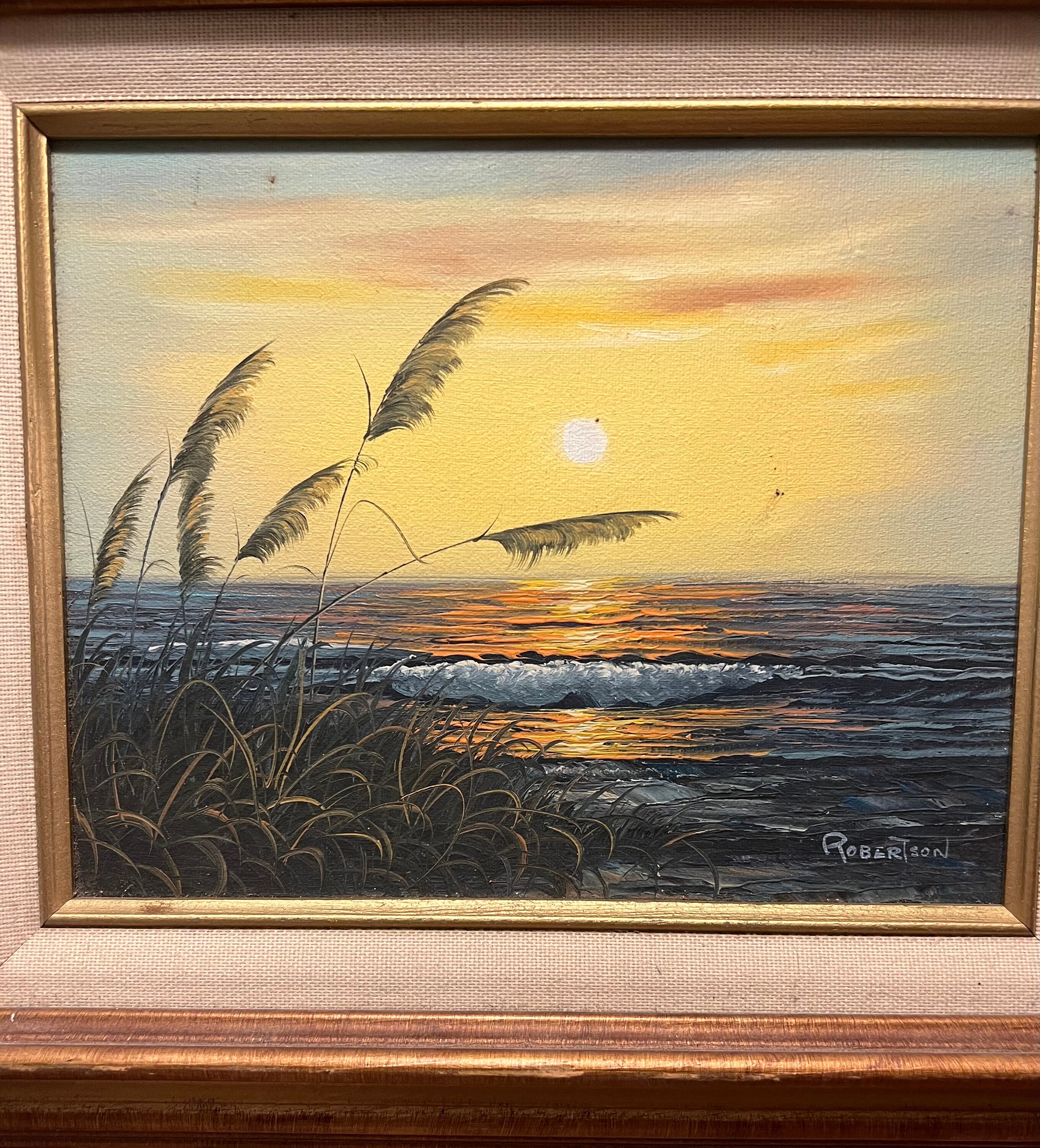 Vintage Robertson Oil on Canvas Painting, Ocean View, Water