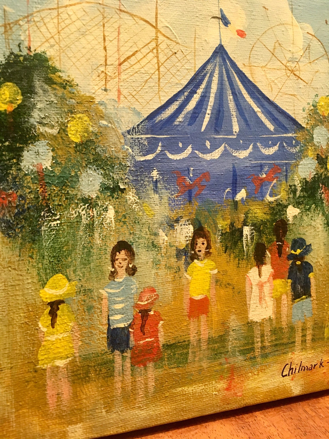 Vintage Chilmark Festive Carnival Oil painting Happy Etsy