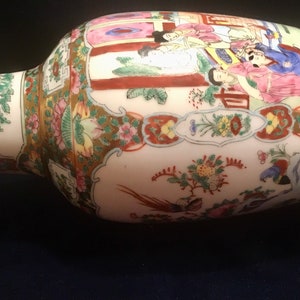 Oriental Porcelain Vase, Hand Painted Asian Vase, Geisha Scenes, Bird of Paradise, Oriental Flowers & Butterflies Gold Rimmed Vase image 4