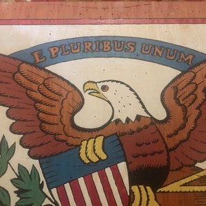 E Pluribus Unum Wood Sign, Hand Painted Bald Eagle Sign, United States Motto, Painted Bald Eagle with Shield image 2