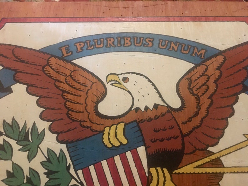 E Pluribus Unum Wood Sign, Hand Painted Bald Eagle Sign, United States Motto, Painted Bald Eagle with Shield image 2