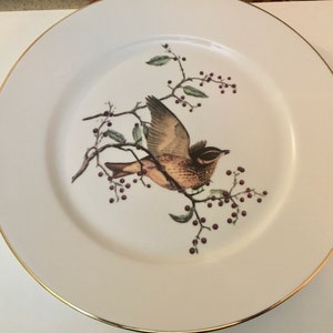 Andrea by Sadek Porcelain Cake Plate & Cake Knife, Gold rim Cake Plate, 1O inch Cake Plate, Bird in Berry Tree, Serving Platter image 2