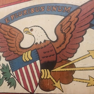 E Pluribus Unum Wood Sign, Hand Painted Bald Eagle Sign, United States Motto, Painted Bald Eagle with Shield image 5