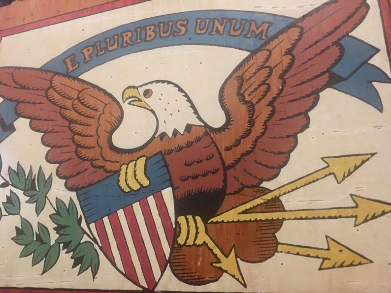 E Pluribus Unum Wood Sign, Hand Painted Bald Eagle Sign, United States Motto, Painted Bald Eagle with Shield image 5