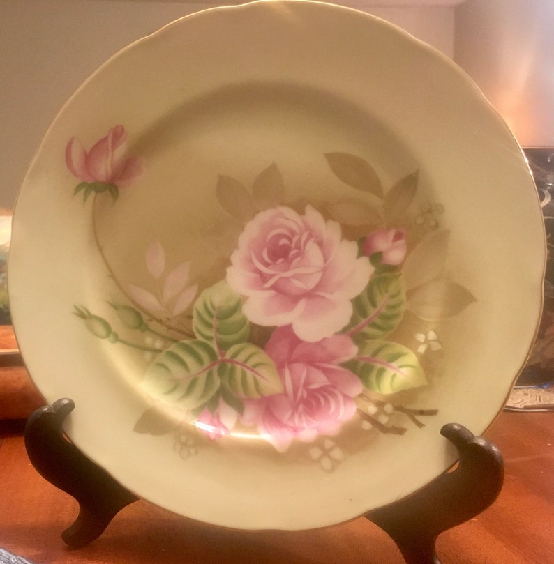 Lefton Decorative Floral Plate, Lefton hand painted Plate, Lefton Gold rim Plate, Japanese Porcelain Plate, 9 Inch Plate, Scalloped image 1