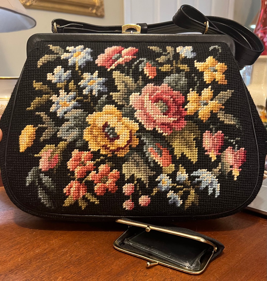 Vintage Needlepoint Garden Rose Purse main image 1