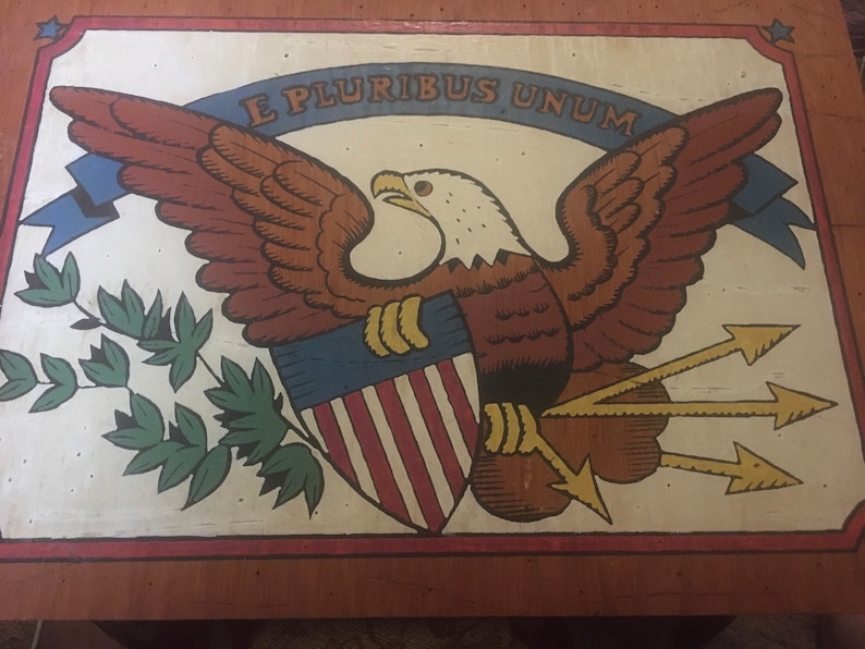 E Pluribus Unum Wood Sign, Hand Painted Bald Eagle Sign, United States Motto, Painted Bald Eagle with Shield image 1