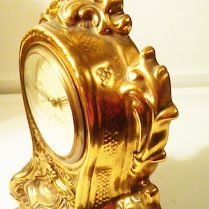 Antique Mercedes Gilt Gold Mantle Clock, West Germany, Regency Style, Ornate Design, Gold Cherubs, Decorative Clock, Antique Clock image 2