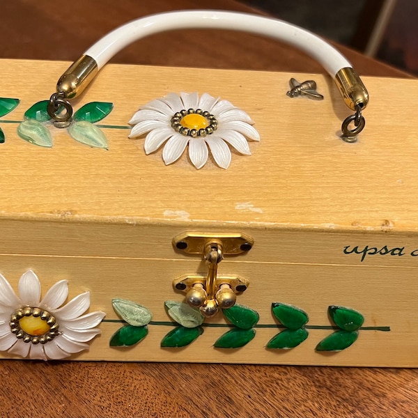 Vintage Enid Wood Handmade Purse, UPSA Daisy Purse, Bejeweled Wood Purse Enid Collins