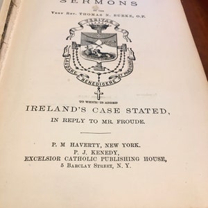 Father Burke's Sermons and Lectures, Antique Religious Book, 1872 Copyright, Great Archbishop of The West, Catholic Church, St Patrick image 3