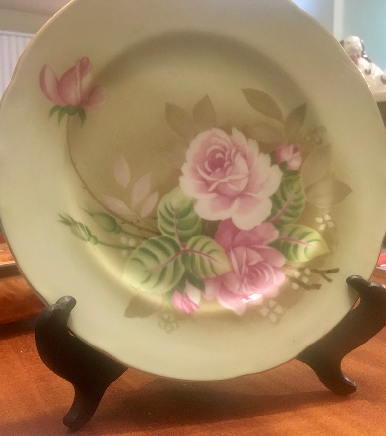 Lefton Decorative Floral Plate, Lefton hand painted Plate, Lefton Gold rim Plate, Japanese Porcelain Plate, 9 Inch Plate, Scalloped image 5
