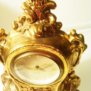 Antique Mercedes Gilt Gold Mantle Clock, West Germany, Regency Style, Ornate Design, Gold Cherubs, Decorative Clock, Antique Clock image 5