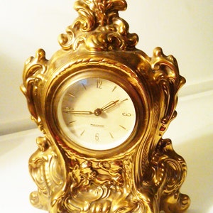 Antique Mercedes Gilt Gold Mantle Clock, West Germany, Regency Style, Ornate Design, Gold Cherubs, Decorative Clock, Antique Clock image 1