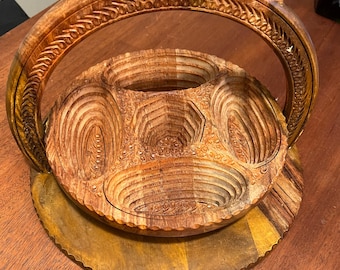 Vintage Rosewood Collapsible Basket, Hand-Carved Folding Trivet
