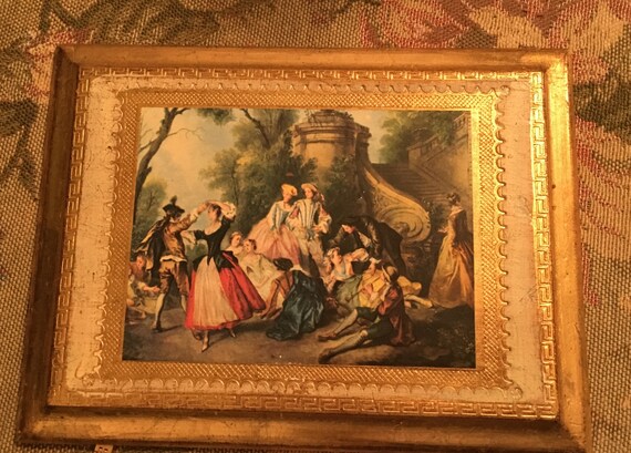 Vintage Italian Florentine Plaque Italian Renaissance Art Italian Gilt Gold Wood Plaque Home Decor Oil On Board Wall Hanging