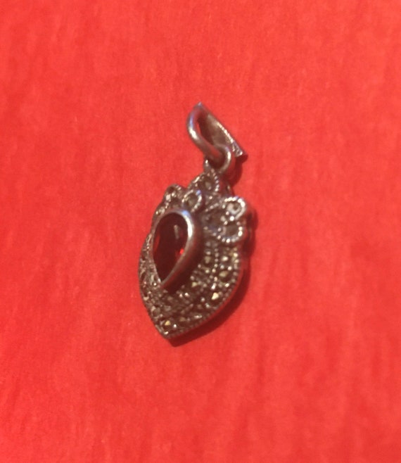 Silver Marcasite Necklace Pendant with Ruby Stone… - image 3