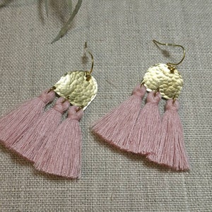 Daniela Tassel Earrings / Dusty Rose / Tassel Earrings / Gemstone Earrings / Boho Chic / Minimalist / Geometric - ECT01DR